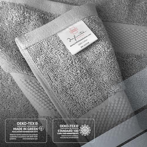 Grey Bath Towels Set - 4 Pack, 100% Cotton, Ultra-Soft & Absorbent