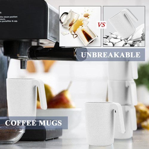 Homienly Coffee Mug Set - Wheat Straw Cups, Alternative to Plastic Coffee Cups Reusable | Unbreakable for Hot Chocolate, Tea, & Coffee | Microwave Safe, Dishwasher Safe Drinking Cups (White)