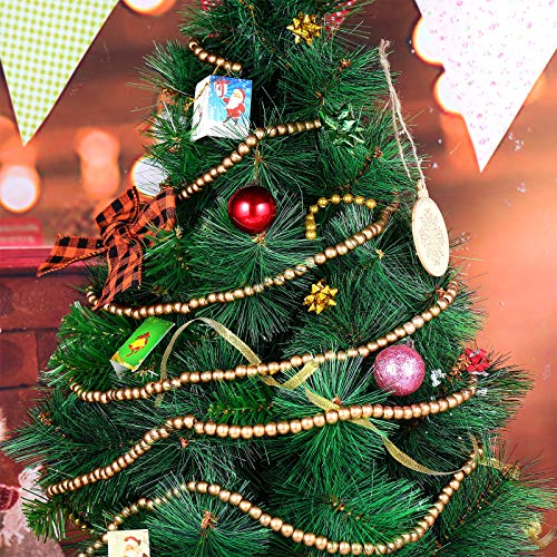 WILLBOND 16ft Gold Wood Bead Garland for Christmas Tree Decor