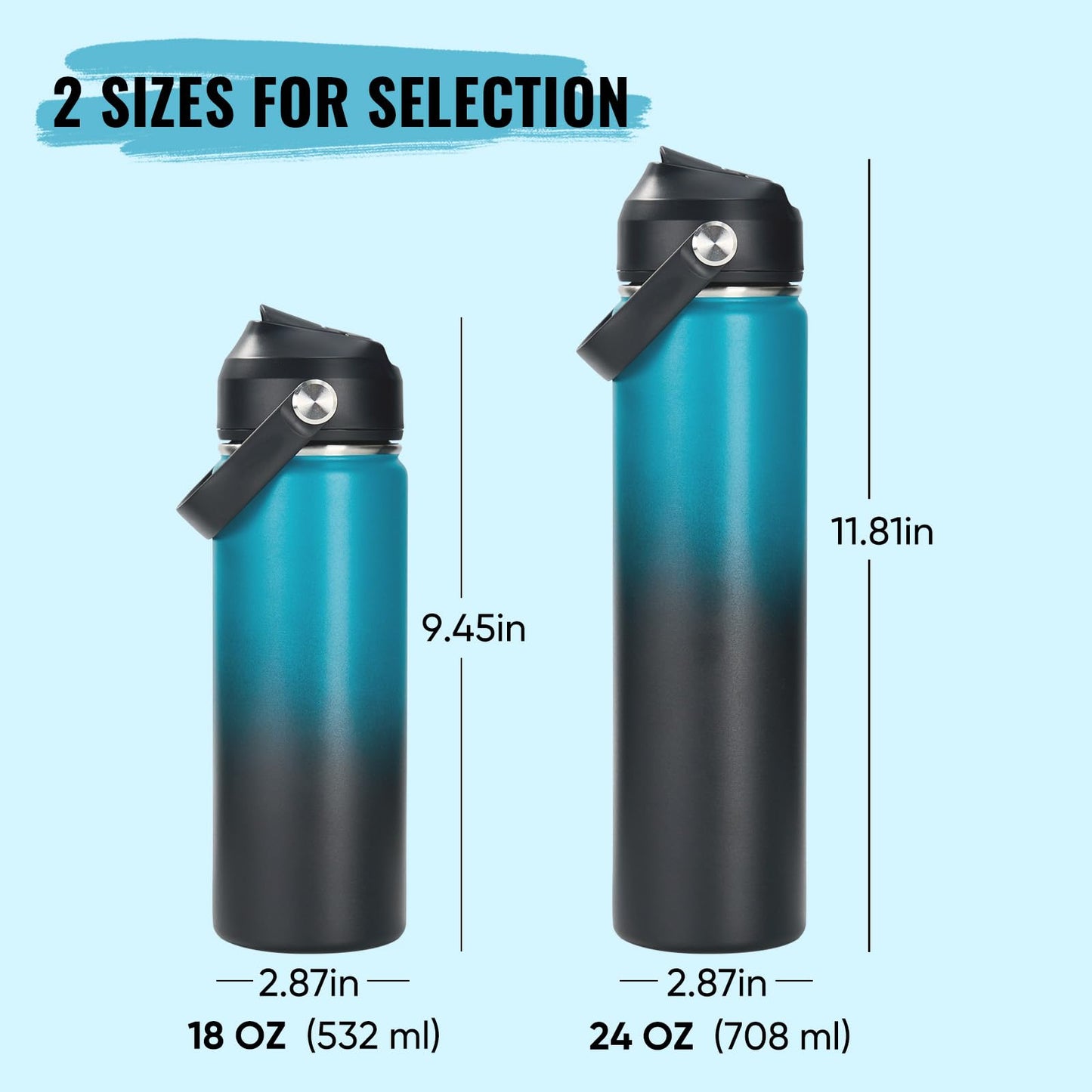Fijinhom 18oz Insulated Stainless Steel Water Bottle, Wide Mouth Double Wall Vacuum, Silicone Straw, Sweat & Leak Proof, BPA Free Insulated Water Flask for Travel, Keep Cold 24h Hot 12h, Blue