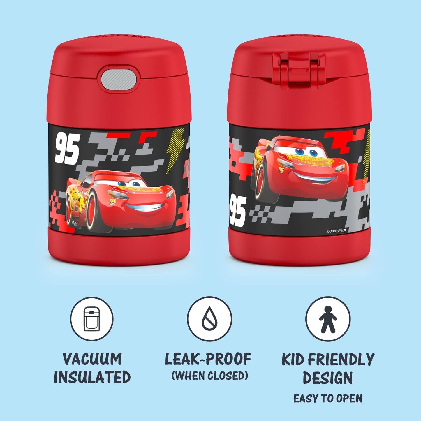 THERMOS FUNTAINER Insulated Food Jar - 10 Ounce Kid-Friendly Design with Foldable Spoon | Cars Theme