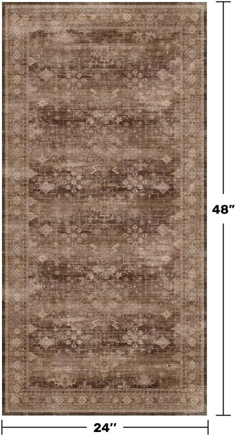 Regine Switzerland Brown 2x4 Entryway Runner Rug - Non-Slip, Washable, Vintage Taupe for Indoor Use