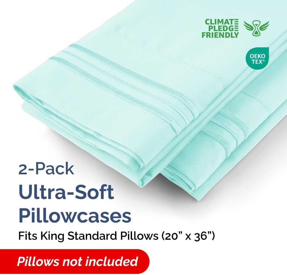 King Standard Pillow Cases | Soft Hotel Quality Covers - Cozy & Fade Resistant - Spa Blue - Set of 2