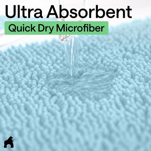 GORILLA GRIP Bath Rug Mat - Thick, Soft, Absorbent Chenille | Quick Dry Microfiber, 36x24, Sky Color