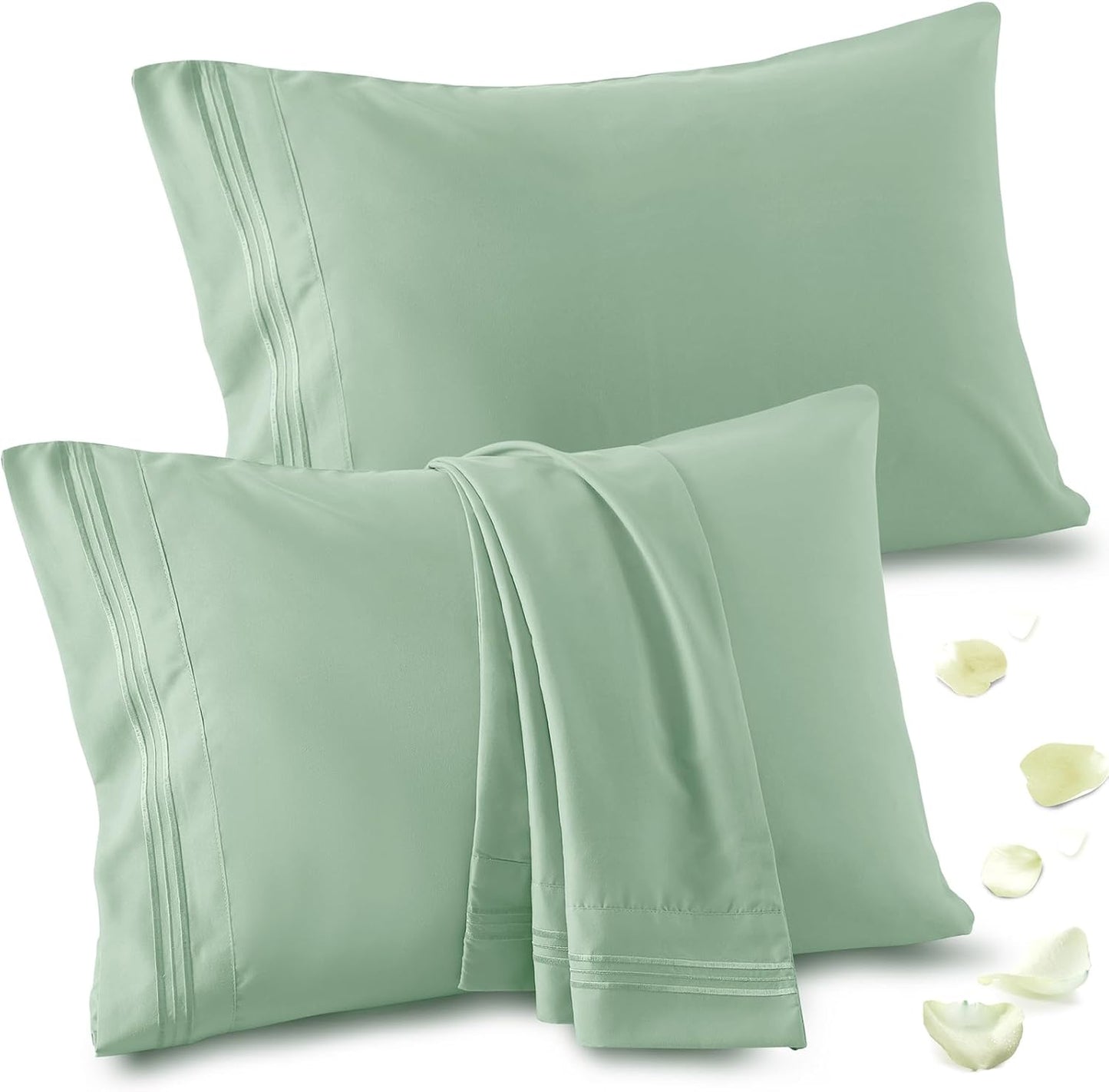 Vonty Pillow Cases - Luxury 1800 Thread Count Microfiber, 20x26 Inch, Sage Green with Envelope Closure