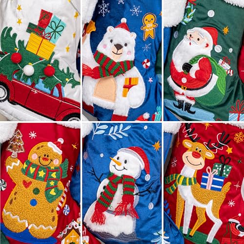 BHD BEAUTY Blue & Red Christmas Stocking 4 Pack Velvet Embroidery Holiday Decor