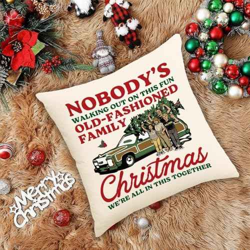 Christmas Vacation Decorations, Funny Holiday Pillow Cover, Griswold Family Christmas Vacation Merch Gifts, 18x18 Inch Holiday Throw Pillow Covers, Farmhouse Xmas Cushion Case Sofa Decor