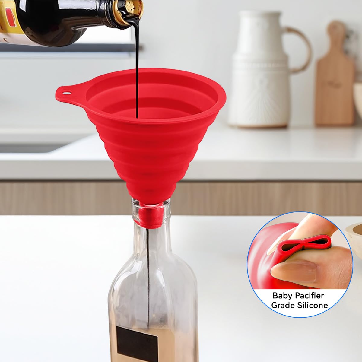 Skiennix Kitchen Funnel Set - 4 Pack of Foldable Silicone Funnels for Easy Liquid Filling - Food Grade