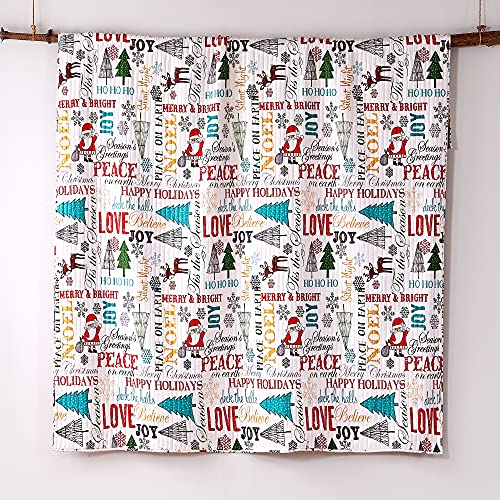 Levtex Home Merry & Bright Collecion - Santa Claus Lane Quilt Set - Full/Queen Holiday Quilt 88x92 + Two Standard Pillow Shams 20x26 - Christmas Script - Red Teal Yellow Green Black White - Reversible
