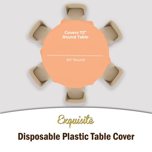 Exquisite 12-Pack Premium Plastic 84-Inch Round Tablecloth, Peach