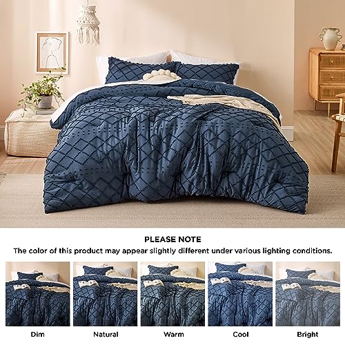 Bedsure Boho Navy Comforter Set Oversized King - Tufted, Ultra-Soft Bedding