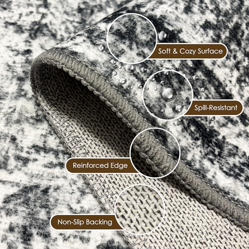 HIRUG 8' x 10' Vintage Distressed Persian Area Rug Graphite & Mist Foldable Non-Slip Carpet for Living Room & Bedroom