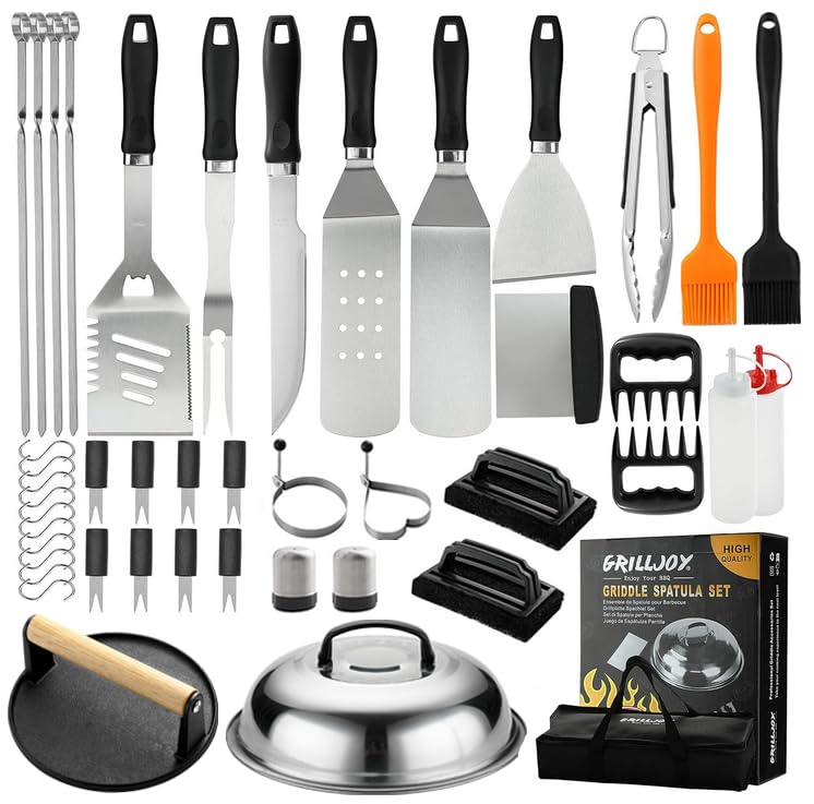 46-Piece Stainless Steel Griddle Tool Set with Spatulas, Basting Dome & Cleaning Pads