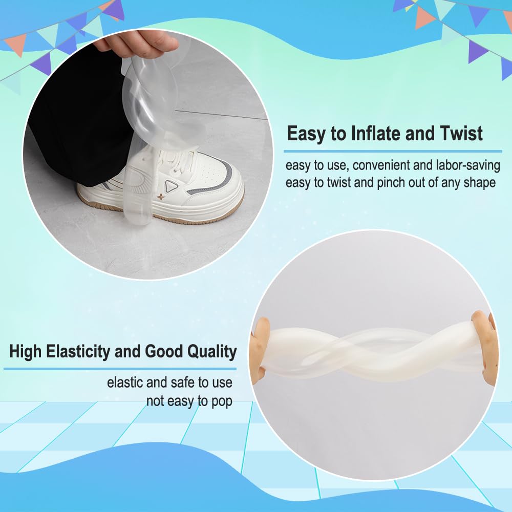 260 Balloons Clear and White, 100PCS Animal Long Balloons, 50PCS Transparent Balloon & 50PCS White Balloon, Skinny Party Favors for Birthday Party Wedding Graduation Christmas Decoration