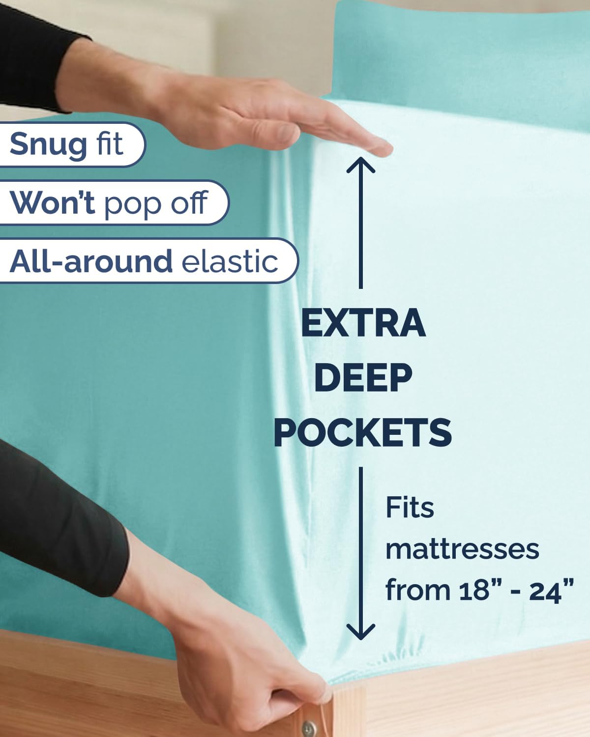 Skiennix Extra Deep Twin XL Sheet Set | 4-Piece Breathable Cooling Bedding - Soft, Wrinkle-Free Spa Blue