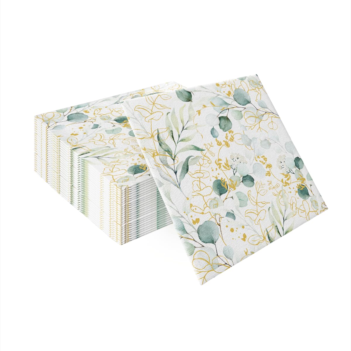 PAW - 50 Pieces Airlaid Paper Linen-Feel Napkins 16" x 16", Disposable Cloth-Like Napkins with Eucalyptus Design, Dinner Napkins for Kitchen, Party, Wedding, Barbecue, Picnic