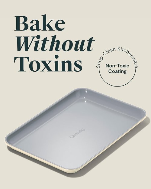 Caraway Nonstick Ceramic Baking Sheet - 9x13” Mini Pan, Non-Toxic & Oven Safe - Aluminized Steel Core - Cream