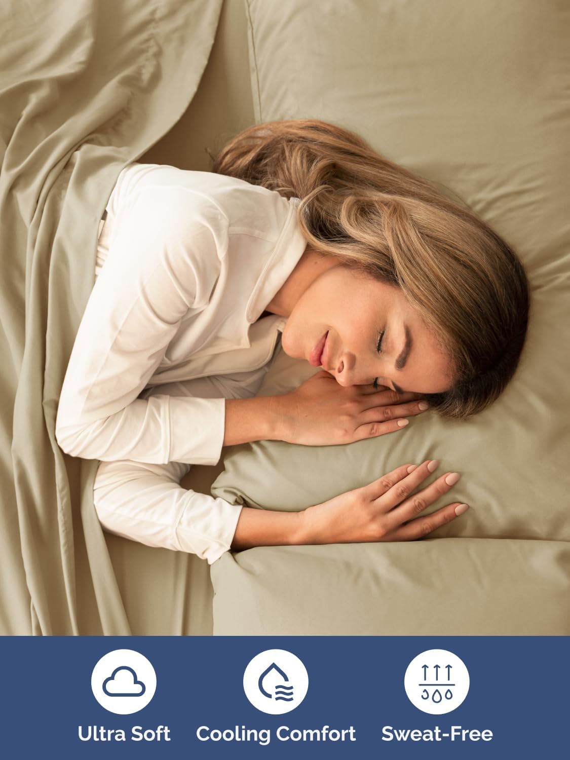 Skiennix Extra Deep Twin Sheet Set - 4-Piece Breathable Cooling Bedding - Soft, Wrinkle-Free Beige