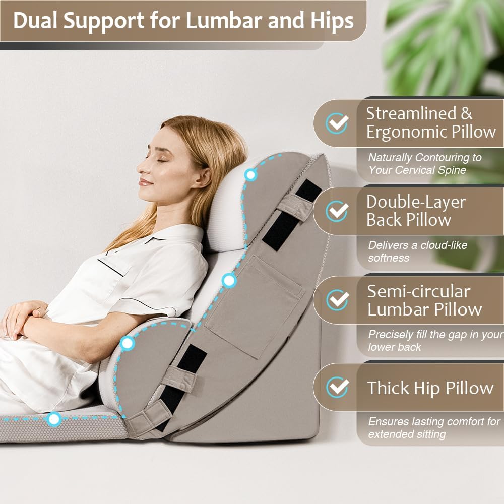 Skiennix 9PCS Orthopedic Bed Wedge Pillow Set - Adjustable Memory Foam for Post-Surgery Recovery | Pain Relief for Back & Legs