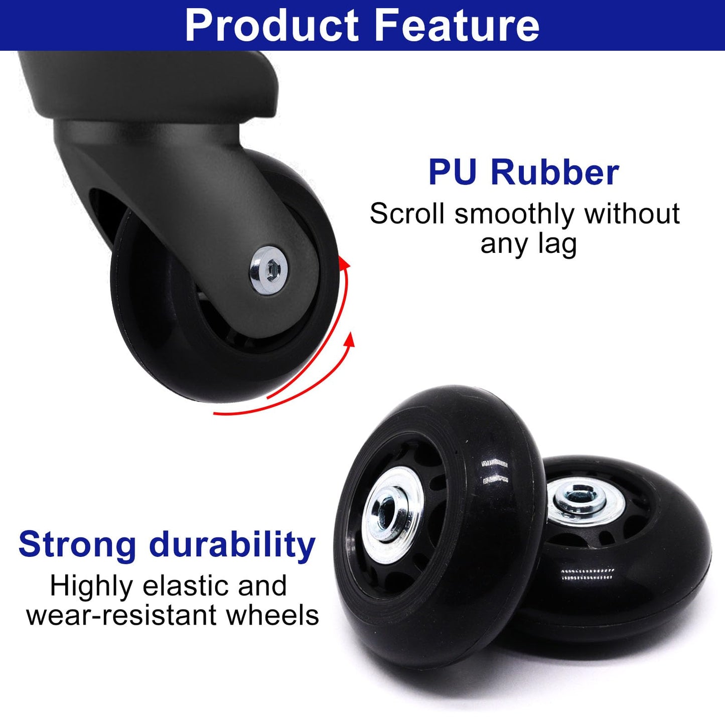 S SYDIEN 64mm x 24mm Luggage Suitcase Replacement Wheels, Black Inline Skate Wheels, Silent PU Caster Wheel Bearings Repair Kit for Trolley Carry-on Roller Travel Bag, 2 Pack