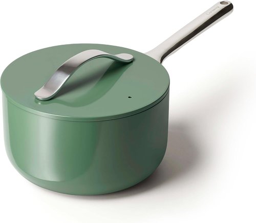Caraway Nonstick Ceramic Sauce Pan - 3 Qt, Non-Toxic & Oven Safe | Compatible with All Stovetops - Sage