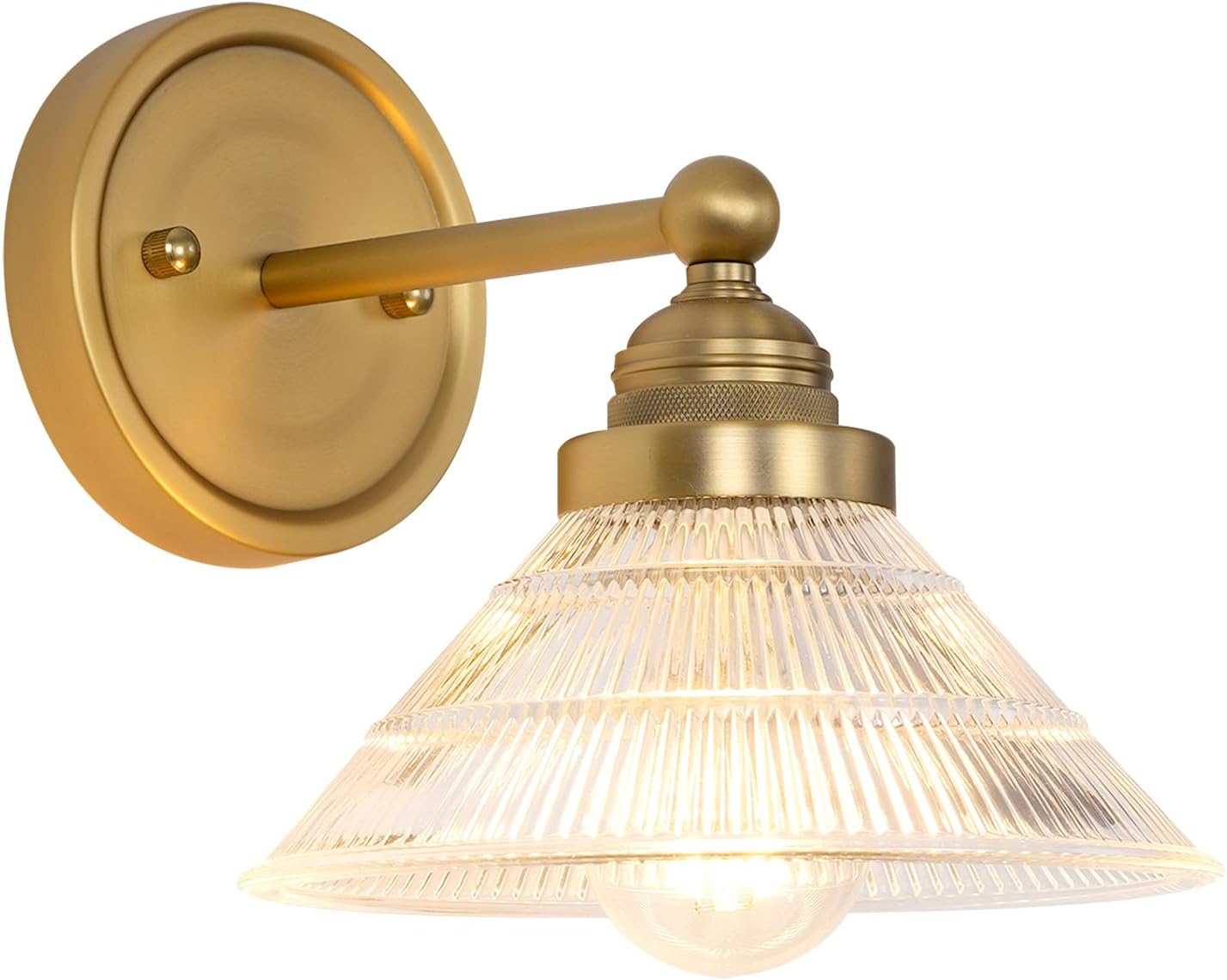Vintage Wall Sconce 1-Light with Clear Ribbed Glass Shade, Industrial Hardwired Wall Light Fixture for Bedside Living Room Vanity Bathroom Hallway