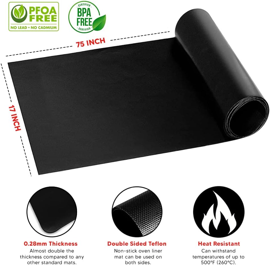 Teflon Liner Roll - Custom Cut Non-Stick Mat for Ovens, Stovetops & Grills (75” x 17”)