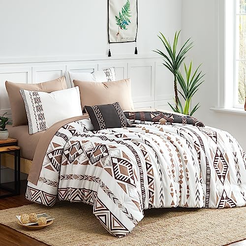 King Size Reversible Comforter Set - 7 Pieces Western Bedding Brown