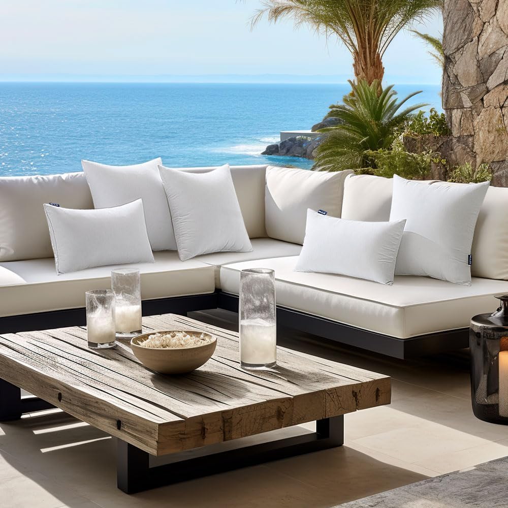 MIULEE Waterproof Outdoor Pillow Inserts - Pack of 2 | 12x20 Inch Decorative Lumbar Pillows for Patio & Sofa