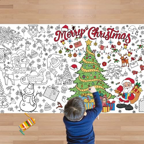Christmas Giant Coloring Tablecloth,Christmas Crafts for Kids - 72x30 Inches, Paper Coloring Banner Games Activities Gifts Party Decorations
