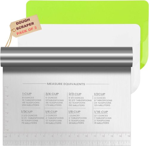 BOORIKA Stainless Steel Dough Scraper & Bench Scraper - Essential Sourdough Tool for Bread & Pizza (Silver)