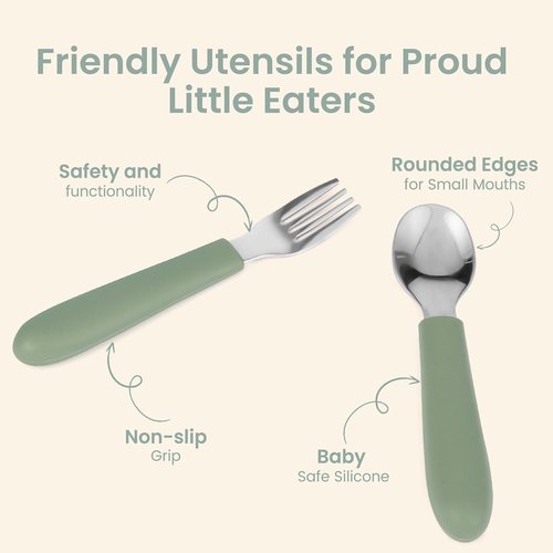 Eascrozn Toddler Utensils Set - 6 Pack Forks and Spoons with Silicone Handles | Safe 18/8 Stainless Steel, BPA Free