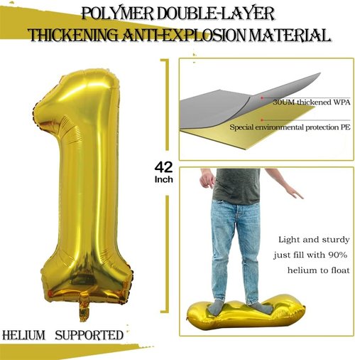 GOER Jumbo 14 Inch Balloons - Gold Foil Helium Decorations for 14th Birthday Party