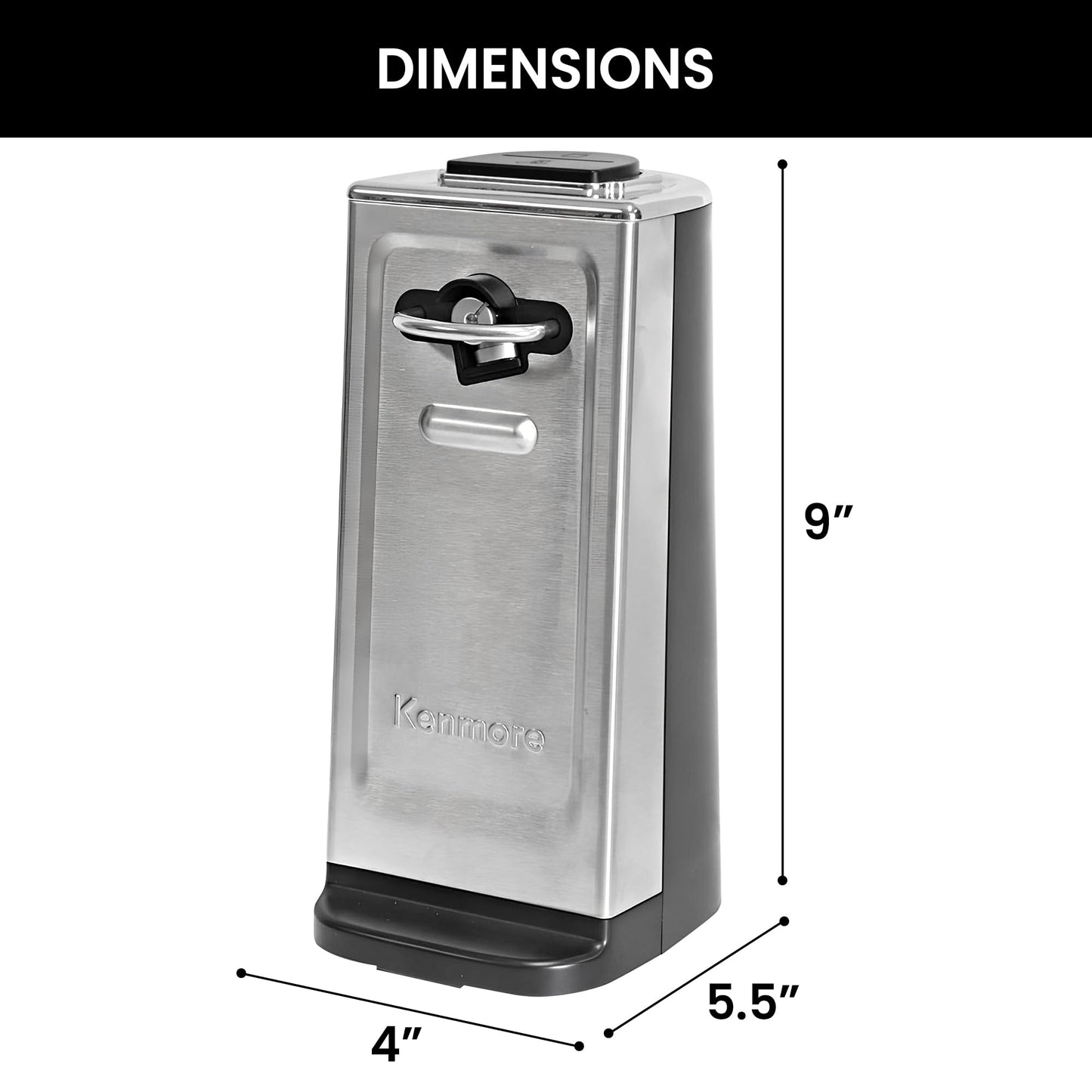 Kenmore Electric Can Opener – Smooth Edge, Automatic Side-Cut Blade, Extra-Tall Design for Regular & Pop-Top Cans, Easy One-Touch Operation, Black & Stainless Steel