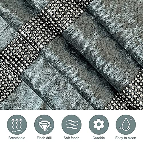 Jiino 13x84 Gray Elegant Velvet Table Runner with Silver Sequin Rhinestones