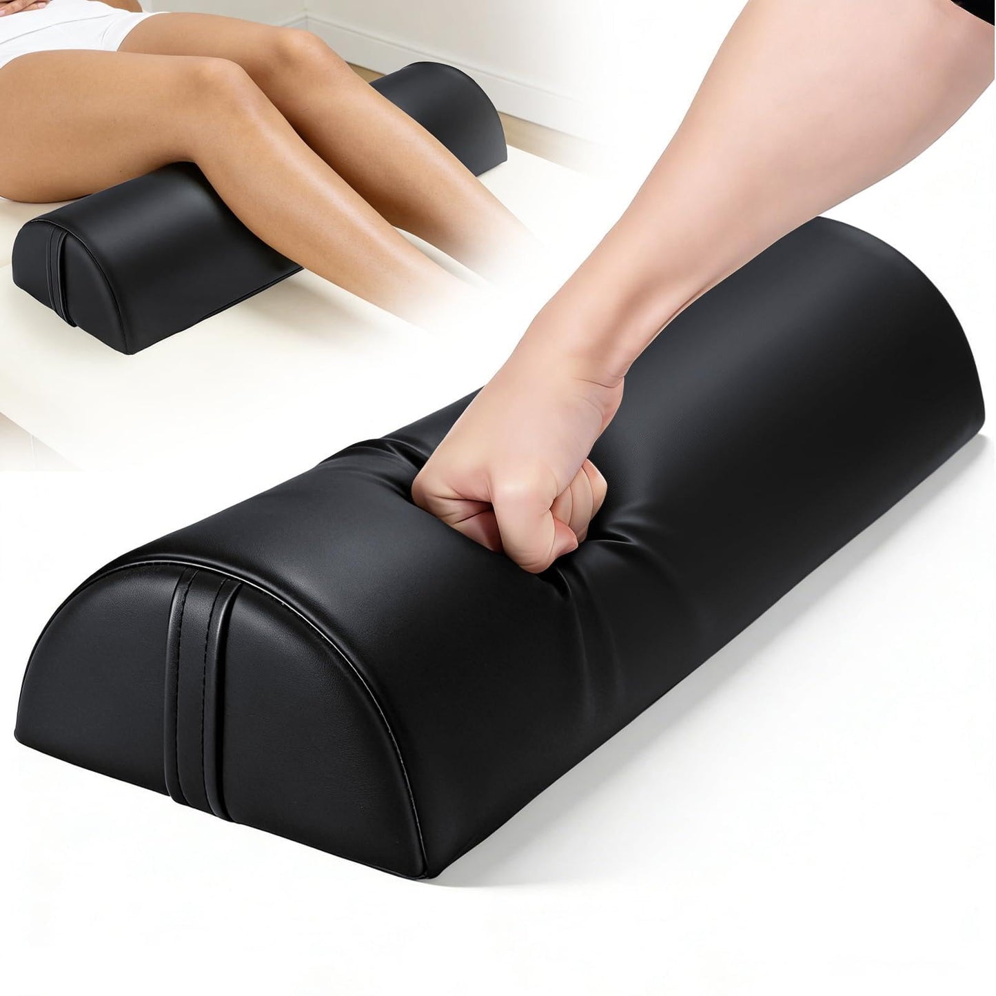 Noverlife Upgraded Large Massage Bolsters for Under Legs, 24 x 8 x 4 in Leg Bolster for Massage Table PU Leather Half Moon Pillow, Ankles Back Pain Relief Knee Bolster Cushion Bolster Pillow for Legs