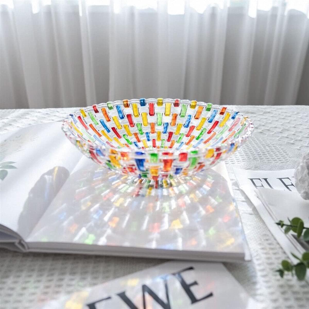 MAGCOLOR Hand-Painted Colorful Woven Glass Crystal Salad & Fruit Bowl - Elegant Centerpiece for Home & Events