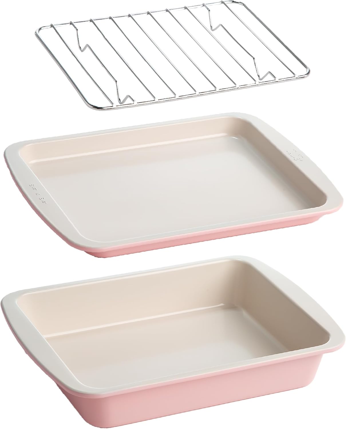 Tasty Nonstick Baking Set - 3-Piece Carbon Steel Toaster Oven Bakeware in Pink