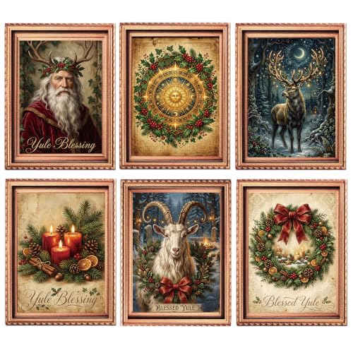Christmas Yule Fridge Magnets Set - Vintage 3D Wooden Art Frame, 6 Pcs