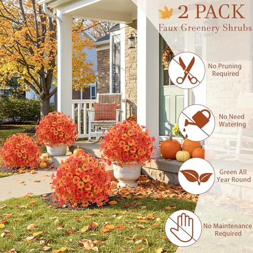 Fall Artificial Mums Flowers Topiary Balls 23 Inch - Orange & Red, 2 Pack