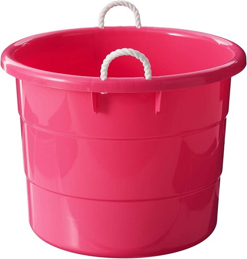 HOMZ Utility Tub - 18 Gallon Large Plastic Storage Bucket with Rope Handles | Pink for Indoor & Outdoor Use