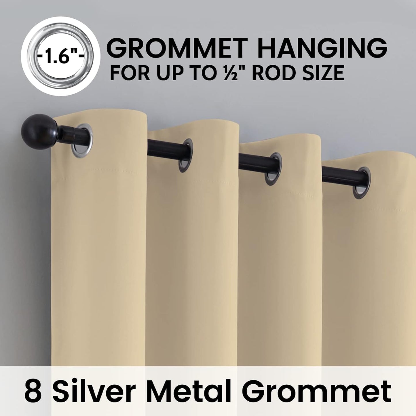 SimpleHome 100% Blackout Curtains - Thermal Insulated Grommet Drapes for Bedroom & Living Room | Beige, 52 x 84 Inch, 2 Panels