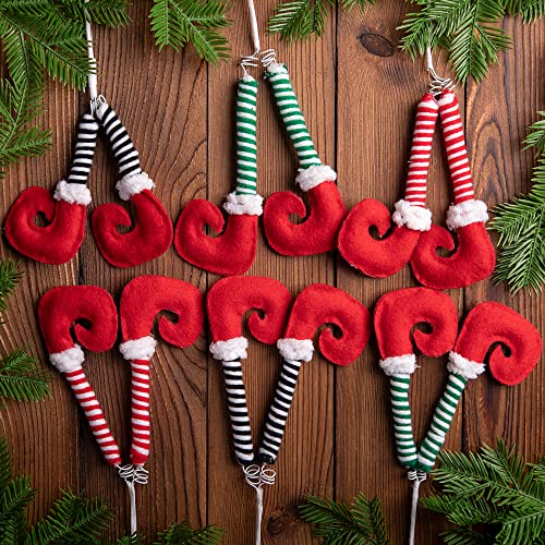 6 Pcs Christmas Elf Legs Tree Ornaments with Fixed Wire, Festive Decor