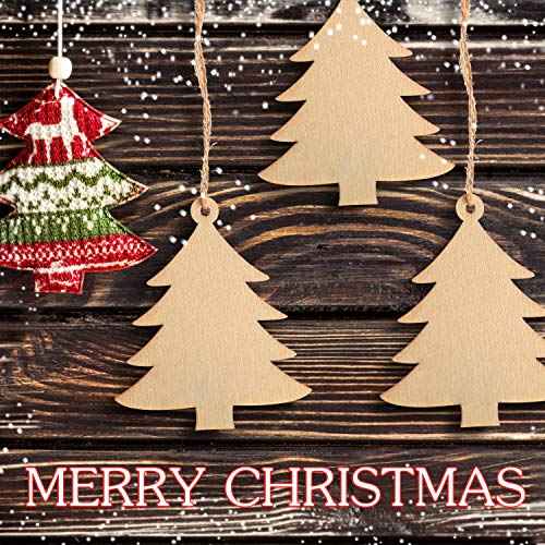 Tatuo 50 Pieces Wooden Christmas Tree Cutouts Embellishments Hanging Ornaments with Ropes for Christmas Decoration, Festival, Wedding, Craft