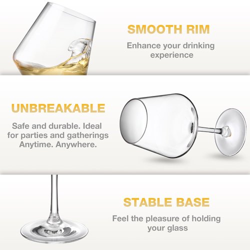 Hlukana Unbreakable Wine Glasses Set of 6, 16 oz Plastic Wine Glasses with Stem, BPA Free, Reusable Wine Glass for Poolside, Outdoors Camping Picnic Restaurants Home Bar Christmas Unique Gift