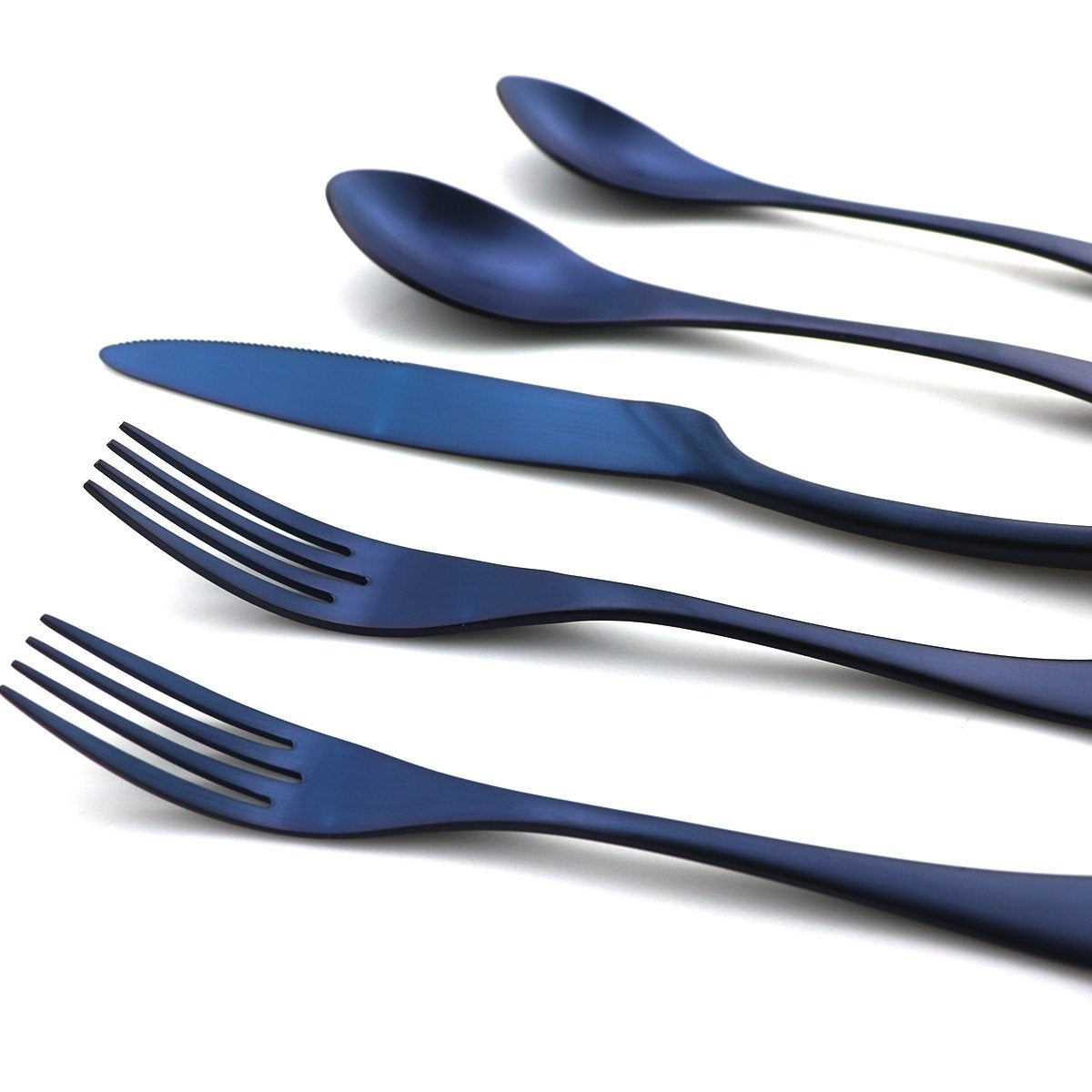 JASHII Luxury 24 Pieces 18/10 Stainless Steel Silversmiths Flatware Blue Matte Replace Titanium Black Silverware Set DISHWASHER SAFE Utensils,Dinner Knife STEAK Knife Fork DINNER DESSERT Spoon
