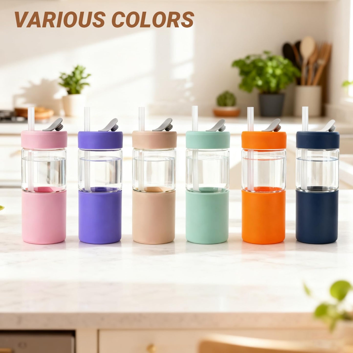 Zenbo 20 oz Glass Tumbler with Silicone Lid & Straw, Reusable Borosilicate Glass Iced Coffee Cup with Silicone Sleeve, Leak-Proof BPA-Free Glass Cup for Smoothies, Juice, Home, Office & Travel