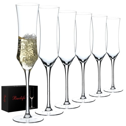 Champagne Flutes Set of 6 - Hand Blown Crystal Champagne Glasses With Long Stem - 7 oz Elegant Sparkling Wine Stemware - Unique Gift for Birthday,Wedding,Mother's Day,Housewarming