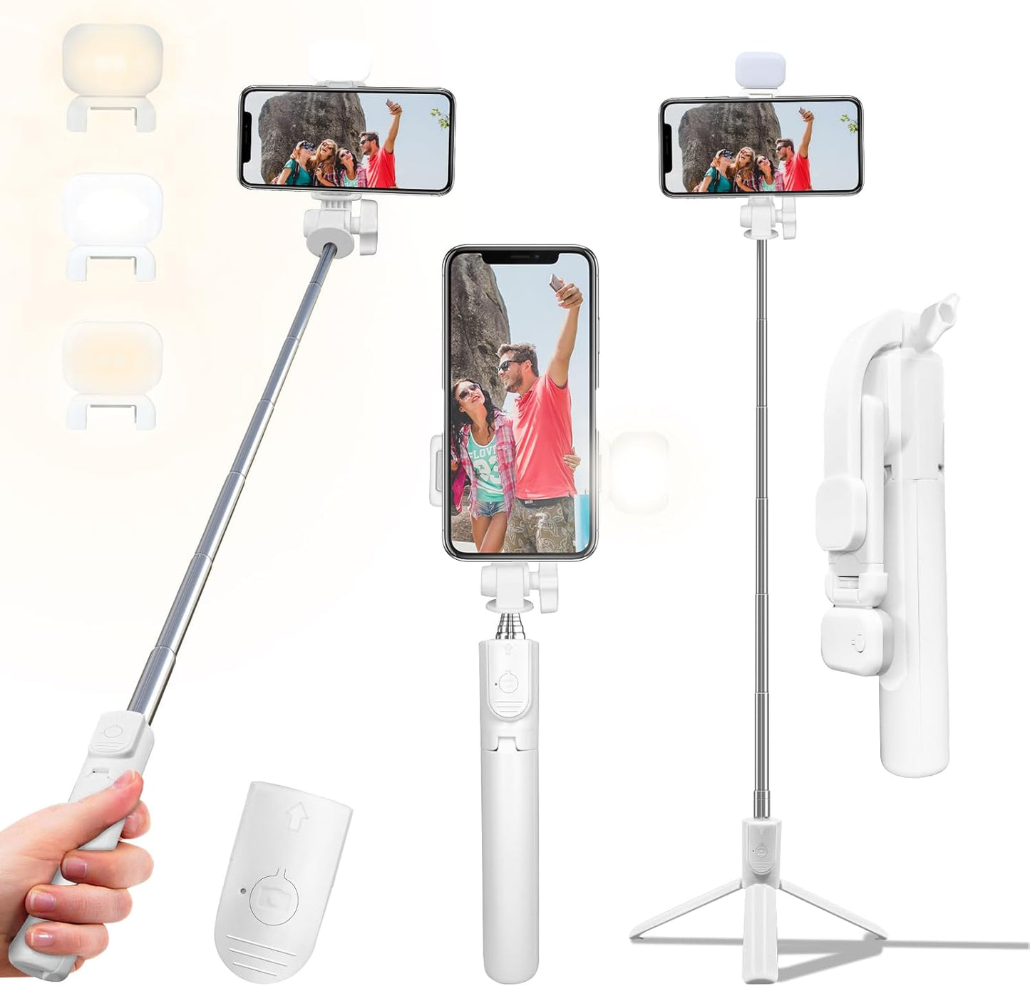Skiennix Selfie Stick Tripod - 40-Inch Retractable Design with Wireless Remote & Light | Portable for iPhone & All Cellphones
