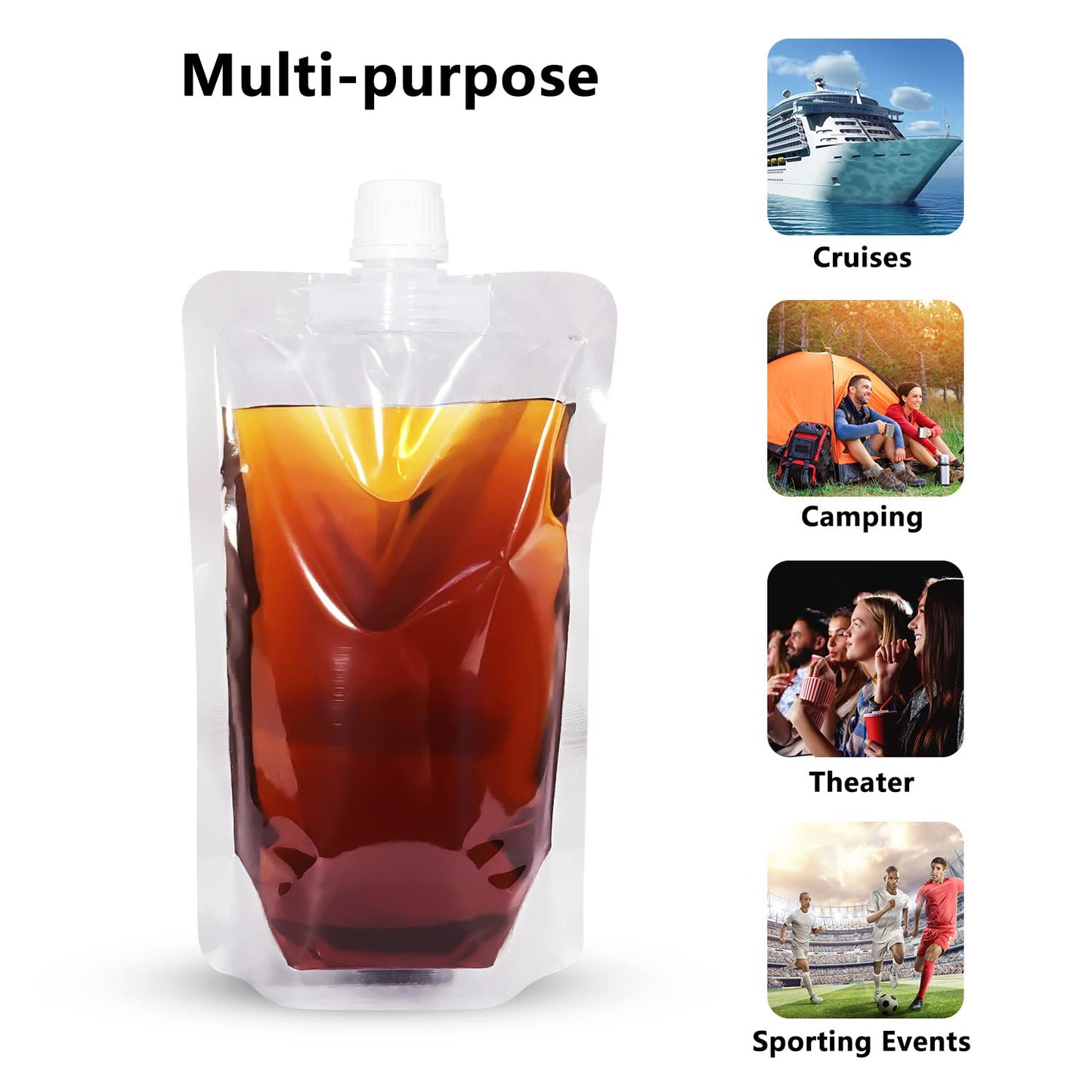 Keon Plastic Pouches - Leak-Proof, Reusable, Flexible Juice Bags, BPA-Free for Travel, Outdoor Sports, Concerts, Events